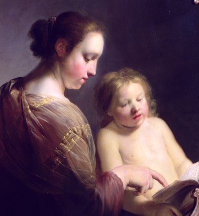 De Maagd die het Kind Christus leert lezen, ca. 1630 (detail) door Pieter Fransz de Grebber